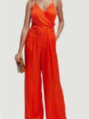 Scotch & Soda Orange Wrap-Front Wide-Leg Jumpsuit